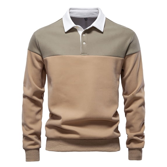 Mens Shirts Under $10 Men's Long Sleeve Shirts Slim-fit Cotton Rugby Shirt Basic Color Spliced Designed Sweatshirt