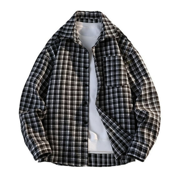 Mens Shirts Under $10 Men's Loose Checkered Flannel Shirts Vintage Long Sleeve Casual Button Down Plaid Shirt Jackets