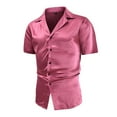 thumbnail image 1 of Mens Shirts Under $10 Men's Luxury Shiny Silk Like Satin Dress Shirt Cuban Collar Short Sleeve Casual Slim Fit Muscle Button Up Shirts Wine M, 1 of 8