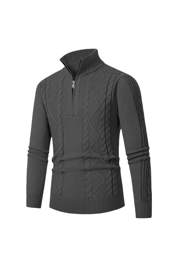Mens Shirts Under $10 Men's Quarter Zip Pullover Sweater Cable Knit Casual Stand Collar Texture Knitted Sweaters