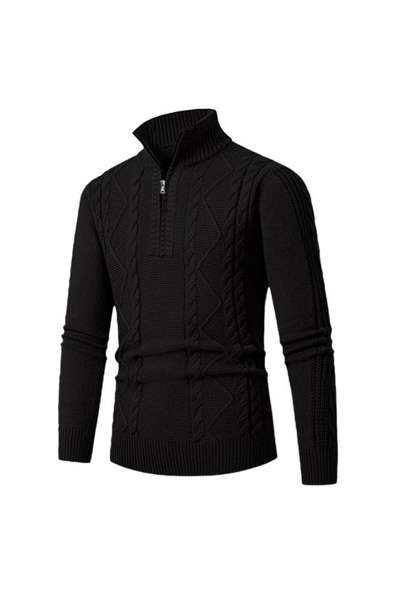 Mens Shirts Under $10 Men's Quarter Zip Pullover Sweater Cable Knit Casual Stand Collar Texture Knitted Sweaters