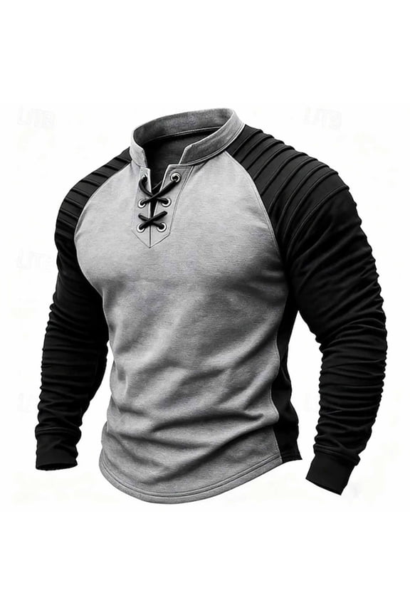 Mens Shirts Under $10 Men's Retro Suede T Shirt Raglan Sleeve Fashion Color Block V Neck Long Sleeve Tshirts