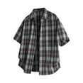 thumbnail image 1 of Mens Shirts Under $10 Men's Short Sleeve Button Up Shirts Collared Cotton Checkered Cuban Dress Shirt Casual Vintage Summer Plaid T-Shirt Blue XXL, 1 of 9