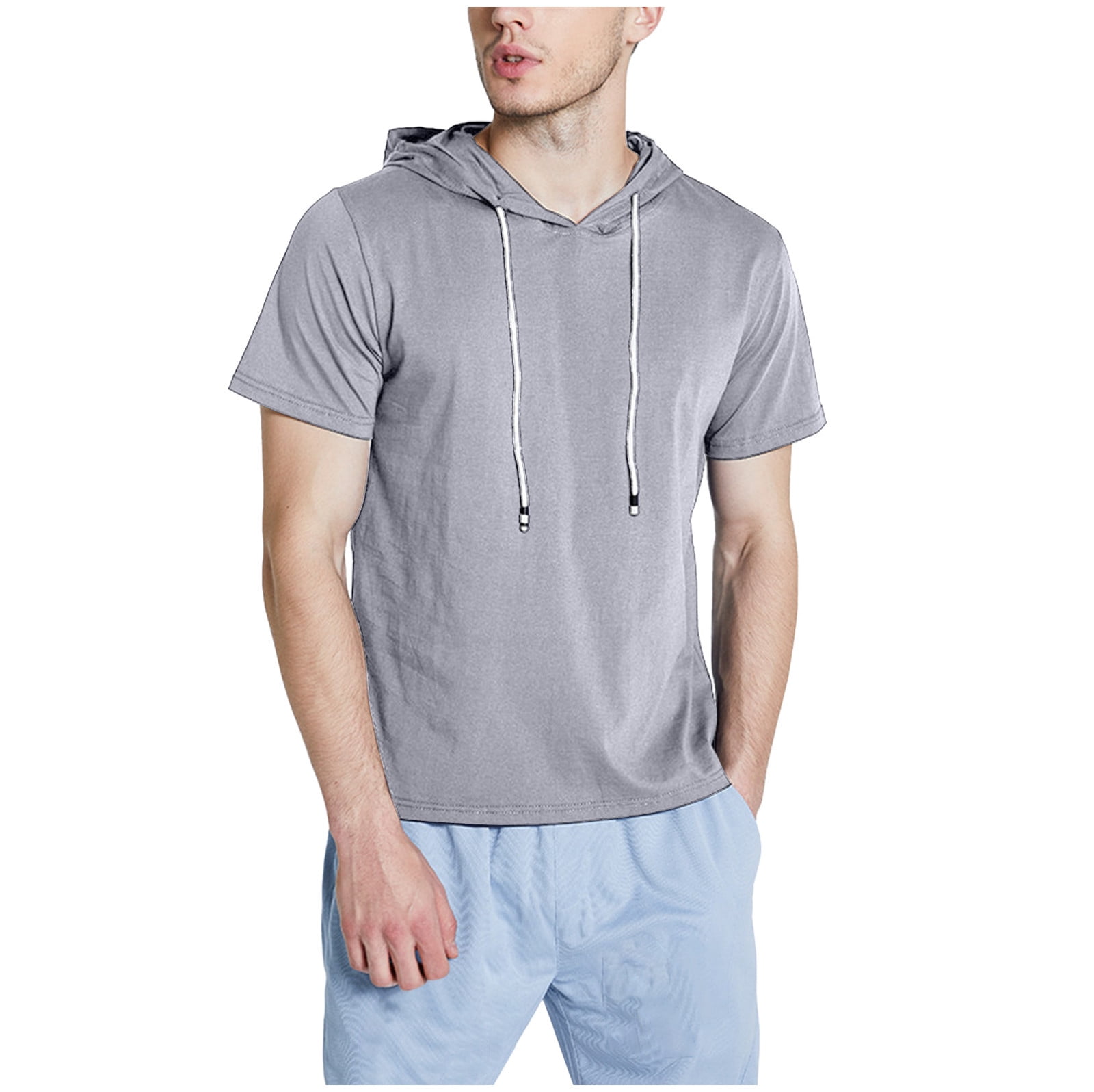 Mens Shirts Under $10 Men's Short Sleeve Hoodies Cotton Hooded T Shirts ...
