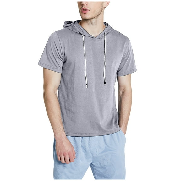 Mens Shirts Under $10 Men's Short Sleeve Hoodies Cotton Hooded T Shirts Lightweight Sweatshirt Casual Solid Color Basic Hoodie Pullover
