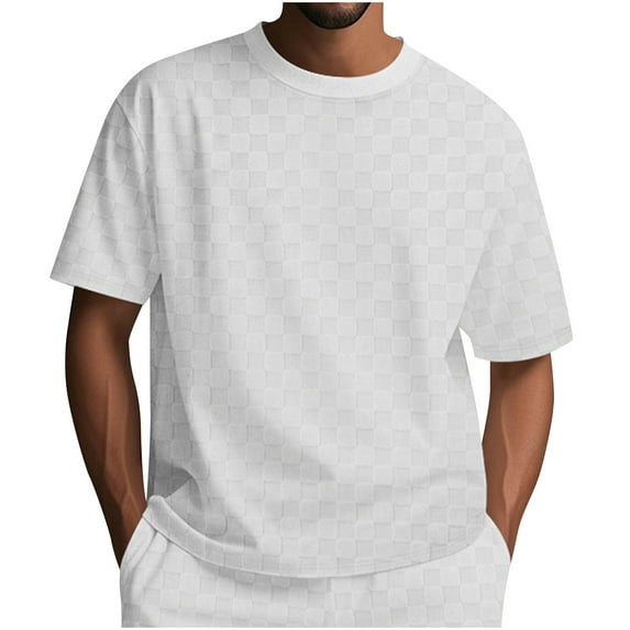 Mens Shirts Under $10 Men's Short Sleeve Shirts Casual Crewneck Pullover T-Shirt Stretch Tee Summer Loose Fit Vintage Plaid Shirts White XXXL