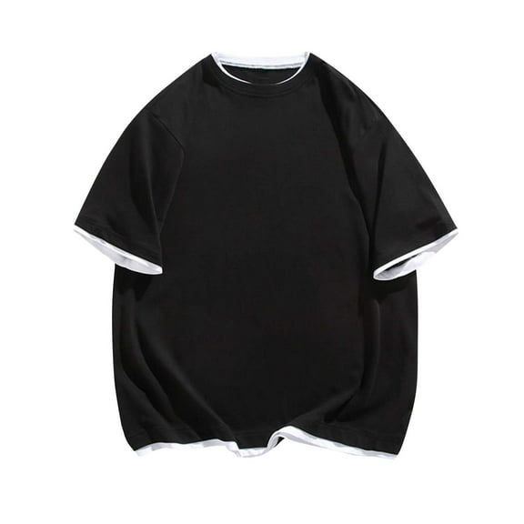 Mens Shirts Under $10 Men's Short Sleeve T-Shirts Casual Crewneck Basic Tees Color Block Pullover Loose Summer Beach Tops Black M