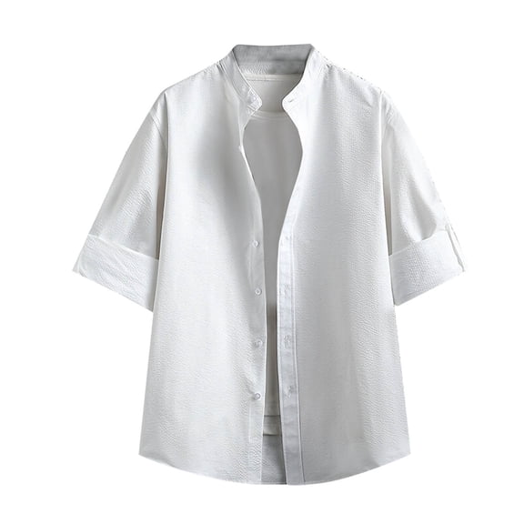 Mens Shirts Under $10 Men's Solid Color Breathable Soft Shirts Short Sleeve Button Down Y2K Shirt Fashion Casual Summer Beach Tops Tee White M