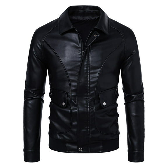 Mens Shirts Under $10 Men's Street Retro Solid Color Long Sleeves Windproof Slim Pu Leather Jacket Coat