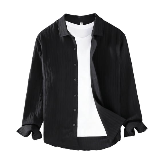 Mens Shirts Under $10 Men's Striped Jacquard Long Sleeve Shirt Loose Button Down Lapel Collar Business Casual Cardigan Shirts