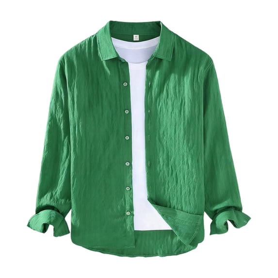 Mens Shirts Under $10 Men's Striped Jacquard Long Sleeve Shirt Loose Button Down Lapel Collar Business Casual Cardigan Shirts
