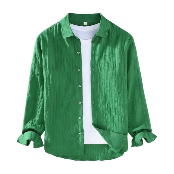 Mens Shirts Under $10 Men's Striped Jacquard Long Sleeve Shirt Loose Button Down Lapel Collar Business Casual Cardigan Shirts