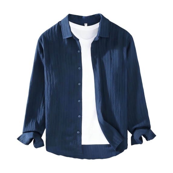 Mens Shirts Under $10 Men's Striped Jacquard Long Sleeve Shirt Loose Button Down Lapel Collar Business Casual Cardigan Shirts