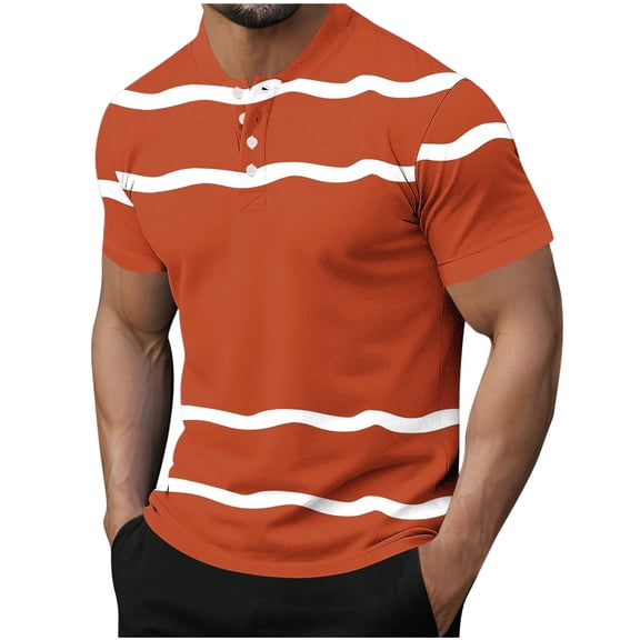 Mens Shirts Under $10 Men's Striped T Shirt Short Sleeves Button Crew Neck Basic Henley Tees Tops Summer Gym Workout Sports Shirts Orange M