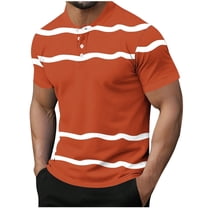 Mens Shirts Under $10 Men's Striped T Shirt Short Sleeves Button Crew Neck Basic Henley Tees Tops Summer Gym Workout Sports Shirts Orange M