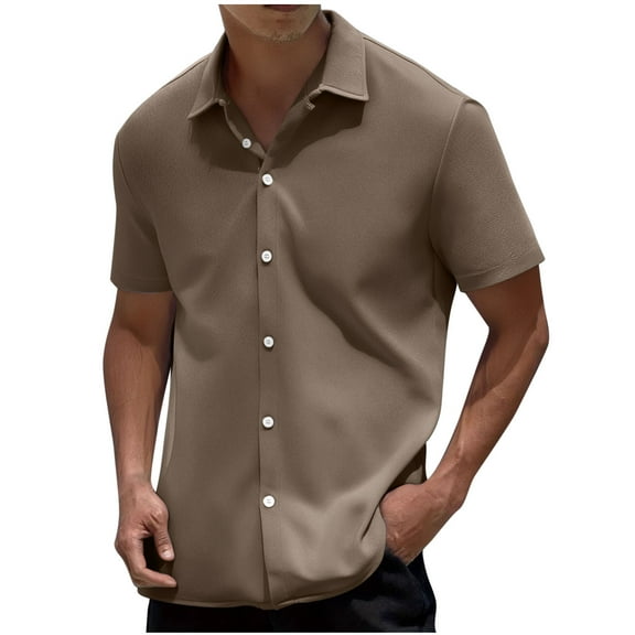 Mens Shirts Under $10 Men's Summer Casual Stand-up Collar Shirt for Men Fashion Button Down T-Shirt Comfy Loose Fit 2025 Working Business