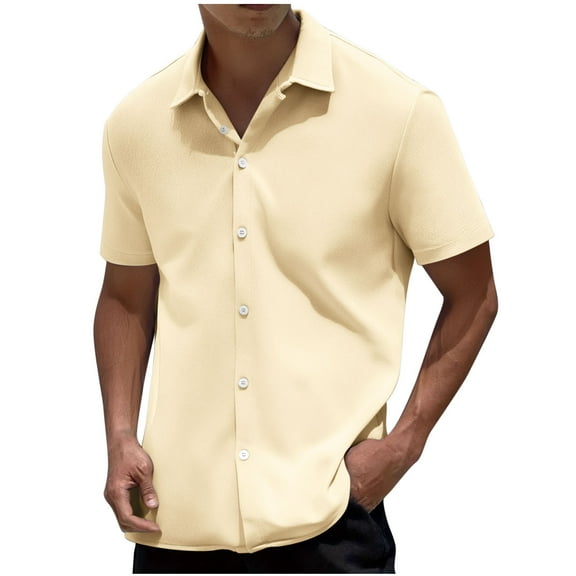 Mens Shirts Under $10 Men's Summer Casual Stand-up Collar Shirt for Men Fashion Button Down T-Shirt Comfy Loose Fit 2025 Working Business