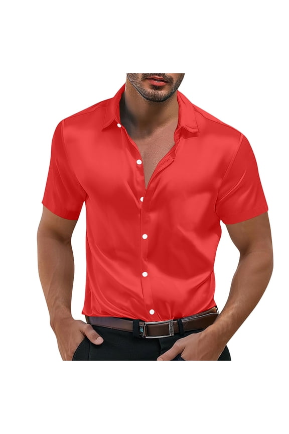 Mens Shirts Under $10 Men's Summer Casual Stand-up Collar Shirt for Men Fashion Button Down T-Shirt Comfy Loose Fit 2026 Working Business