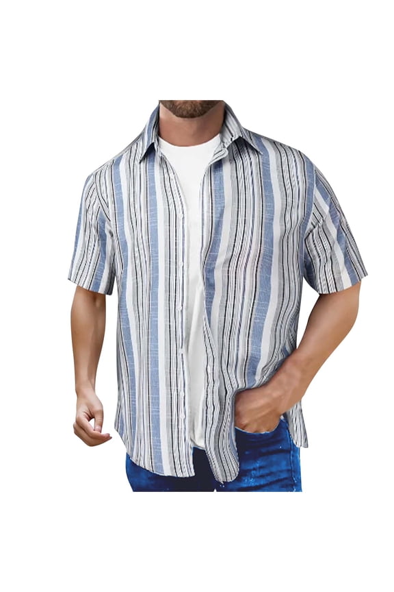 Mens Shirts Under $10 Men's T-Shirt Button Down Shirts Fashion Striped Beach Short Sleeve Men Summer Casual Travel Holdiay Clothes Loose
