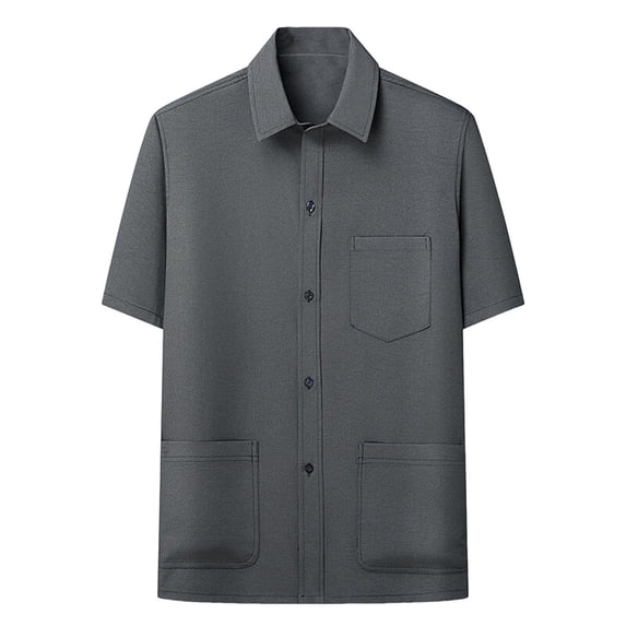 Mens Shirts Under $10 Men's Vintage Button Down Shirt Short Sleeve T-Shirts Stylish with Multi Pockets Business Casual Dress Work Shirts Dark Gray L