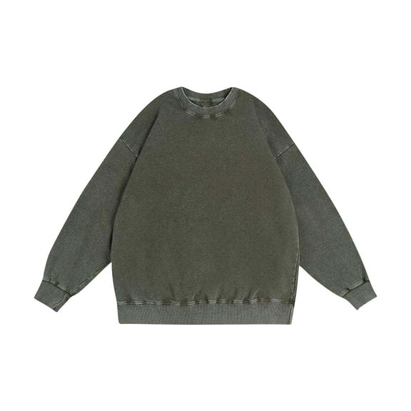 Mens Shirts Under $10 Men's Vintage Distressed Crewneck Sweatshirt Long Sleeve Casual Pullover Loose Washed Streetwear Workout Tops