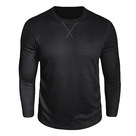 Mens Shirts Under $10 Men's Waffle Long Sleeve Shirts, Crew Neck Thermal Textured Underwear Tops Lightweight Pullover Sweaters
