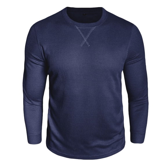 Mens Shirts Under $10 Men's Waffle Long Sleeve Shirts, Crew Neck Thermal Textured Underwear Tops Lightweight Pullover Sweaters
