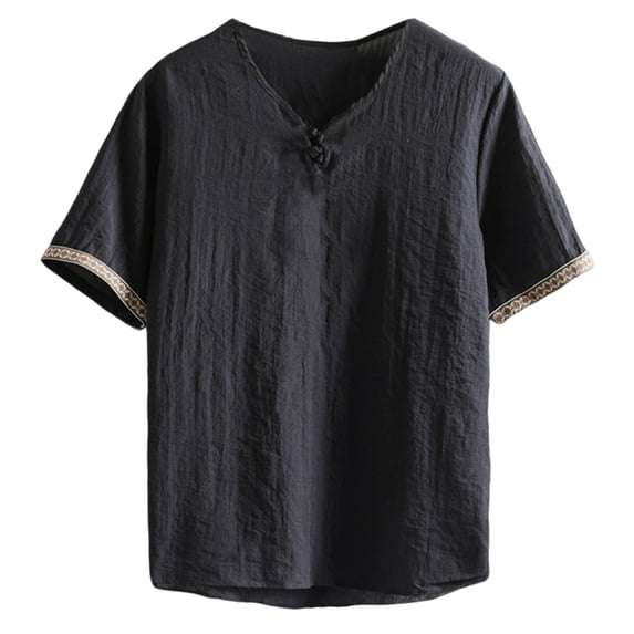 Mens Shirts Under $10 Mens Boho Cotton Linen Shirt Short Sleeve Loose Ethnic Style Tee Casual Beach Yoga Top Lightweight Vintage V Neck Blouse