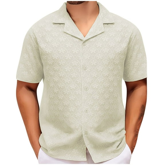 Mens Shirts Under $10 Mens Button Down Shirt Short Sleeve Turn-Down Collar Solid Shirts Summer Casual Tops White M