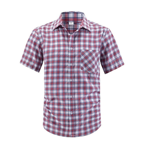 Mens Shirts Under $10 Mens Casual Loose Fit Plaid Sport Shirts Lightweight Beach Shirts Button up Short Sleeve Blouse Summer Shirt