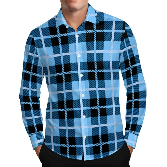 Mens Shirts Under $10 Mens Checked Shirt Casual Button Down Shirts Plaid T-Shirt Long Sleeve Band Collar Tops Business Regular Fit Shirts