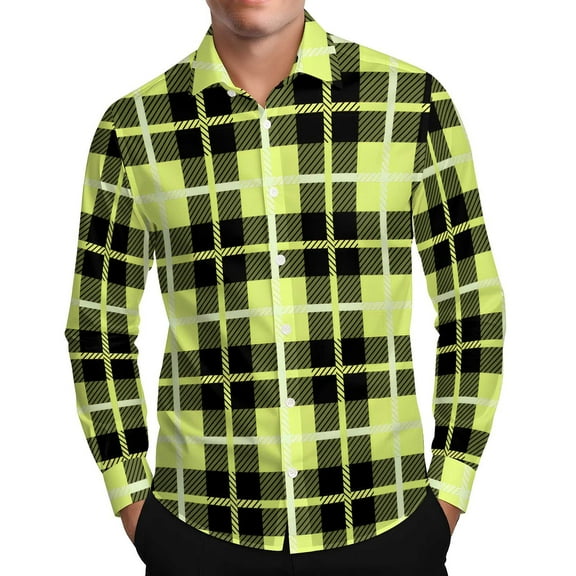 Mens Shirts Under $10 Mens Checked Shirt Casual Button Down Shirts Plaid T-Shirt Long Sleeve Band Collar Tops Business Regular Fit Shirts