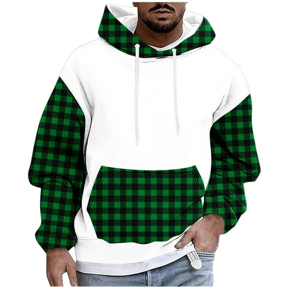 Mens Shirts Under $10 Mens Fashion Hoodies Plaid Color Block Long Sleeve Athletic Sweatshirt Casual Workout Pullover Tops Winter Clothes