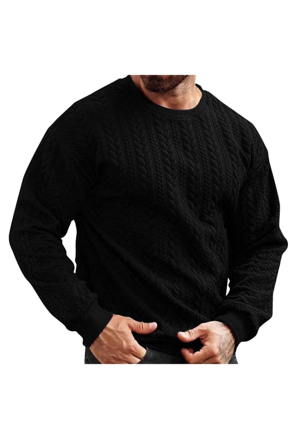 Mens Shirts Under $10 Mens Fashion Jacquard Textured Sweatshirts Man Basic Crewneck Tops Pullover Long Sleeve Fall Sweaters Warm Clothes
