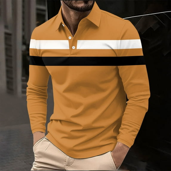 Mens Shirts Under $10 Mens Fashion Long Sleeve Shirts Casual Golf Shirts Color Block Cotton Top