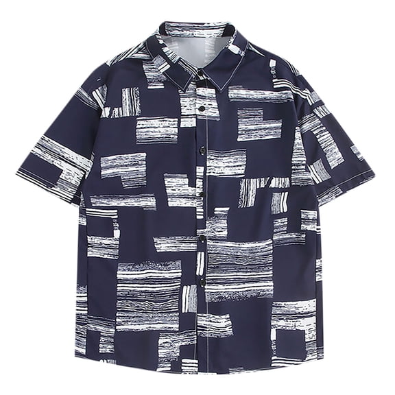 Mens Shirts Under $10 Mens Hawaiian Shirts Casual Short Sleeve Regular Fit Printed Hawaiian Shirt for Men Tropical Aloha Beach Tops Blouse Navy L