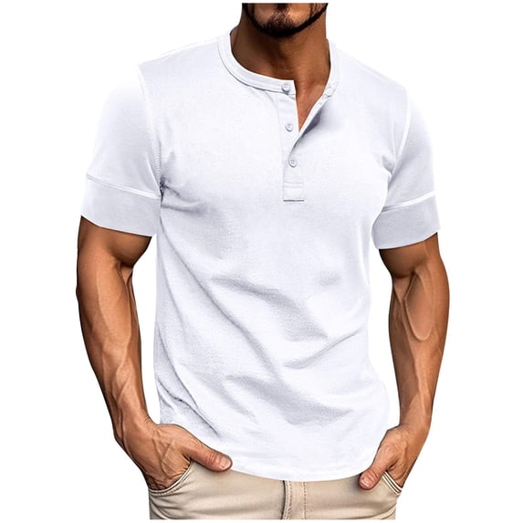 Mens Shirts Under $10 Mens Henley Shirts Short Sleeve Casual Basic Cotton Tee Summer Fashion Button T Shirts White XL