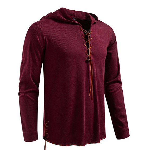 Mens Shirts Under $10 Mens Laceup Long Sleeve Drawstring Hooded Sweatshirt Muscle Fit T Shirts Gym Workout Pullover Tops