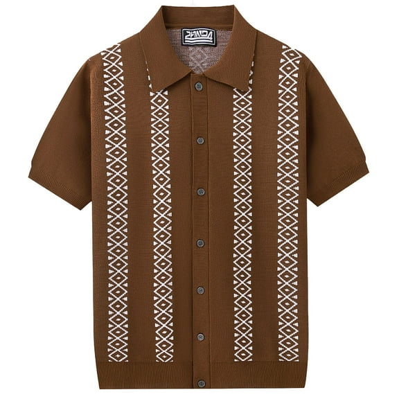 Mens Shirts Under $10 Mens Premium Knit Button Down Golf Shirt Short Sleeve Summer Casual Vintage Beach Vacation Shirts Work Blouse 2025 Brown L