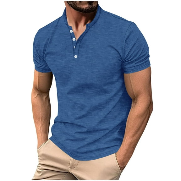 Mens Shirts Under $10 Mens Quarter Button Down Shirt Plus Size Short Sleeve Blouse Casual Solid Color Shirt Loose Fit Summer Shirts Blue XL