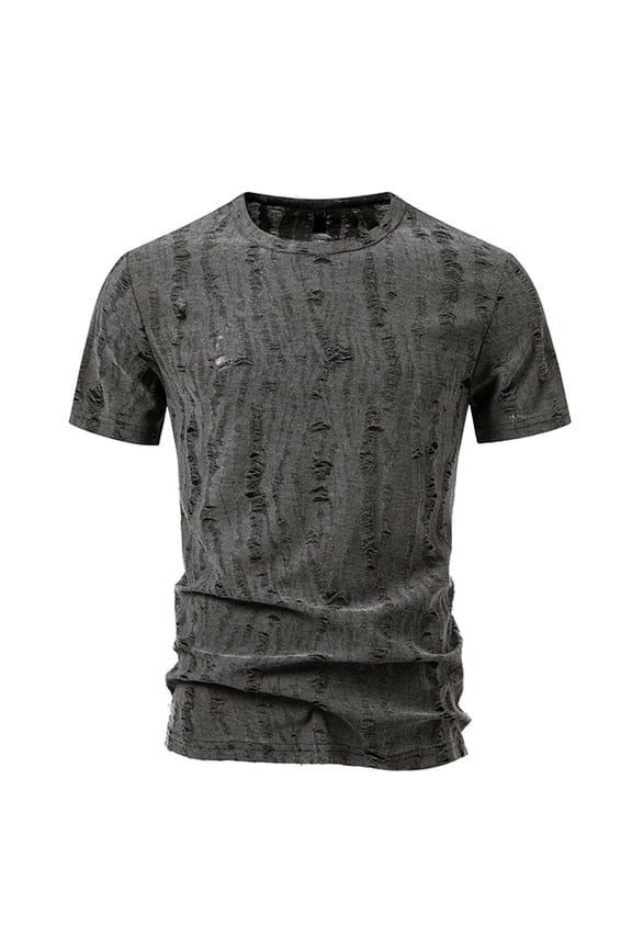 Mens Shirts Under $10 Mens Ripped Holes T Shirts Summer Distressed Short Sleeve Casual Hipster Hip Hop Crewneck Shirts Fashion Y2k Streetwear Gray M