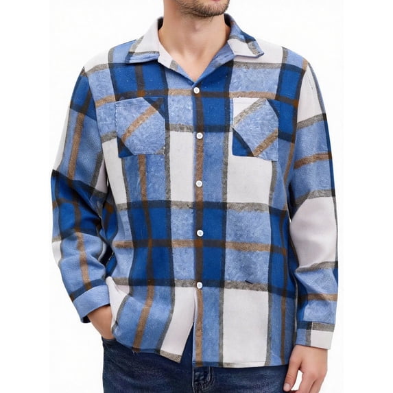 Mens Shirts Under $10 Mens Shirts Flannel Long Fleece Casual Button Down Plaid Shirt with Pockets Flip Collar Jackets Fall Clothes