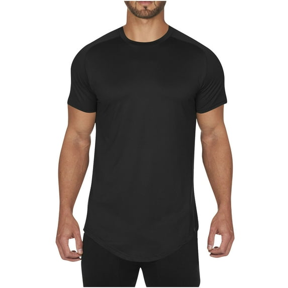 Mens Shirts Under $10 Mens Short Sleeve T Shirt Summer Muscle Slim Fitted Longline Crewneck Tees Shirts for Gym Workout Athletic Tops Black L
