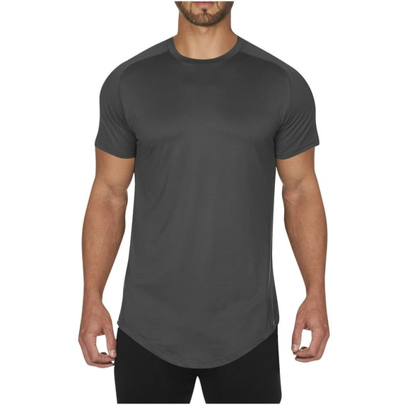 Mens Shirts Under $10 Mens Short Sleeve T Shirt Summer Muscle Slim Fitted Longline Crewneck Tees Shirts for Gym Workout Athletic Tops Dark Gray XXL