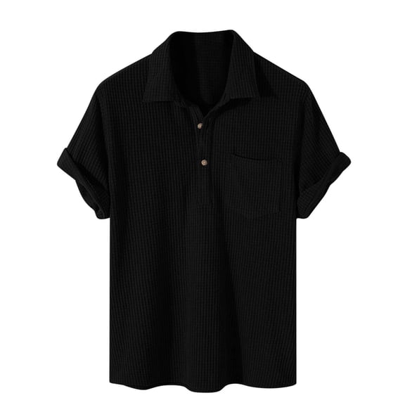 Mens Shirts Under $10 Mens Short Sleeve Waffle Cotton Casual Shirts Button Down Chest Pocket Shirt Spring Autumn Black XL