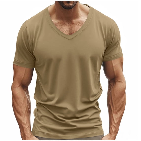 Mens Shirts Under $10 Mens Solid Color V Neck Tops Muscle Athletic Quick Dry Short Sleeve Workout Fitness T Shirts for Men Loose Fit Tees