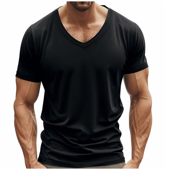 Mens Shirts Under $10 Mens Solid Color V Neck Tops Muscle Athletic Quick Dry Short Sleeve Workout Fitness T Shirts for Men Loose Fit Tees