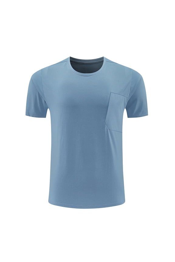 Mens Shirts Under $10 Mens Sport Shirts Breathable Short Sleeve Stretch Soft Gym Athlete Tshirt Muscle Workout Training Tees with Pocket Navy XXL