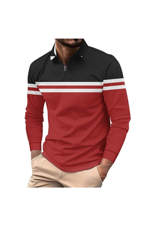 Mens Shirts Under $10 Mens Striped Quarter Zip Golf Shirts Color Block Lapel Collar Dress Shirt Work Business Top for Boyfriend Husband 5XL