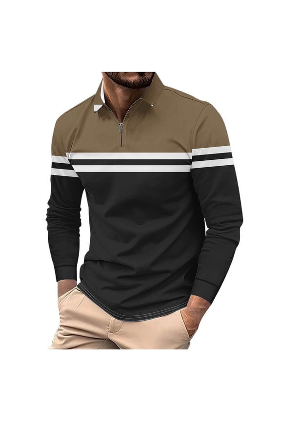 Mens Shirts Under $10 Mens Striped Quarter Zip Golf Shirts Color Block Lapel Collar Dress Shirt Work Business Top for Boyfriend Husband 5XL